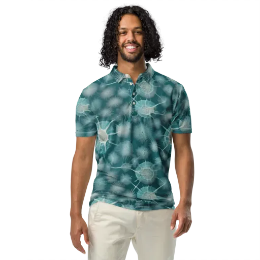 Aqua Radiolaria on a Men's Slim Fit Polo Shirt