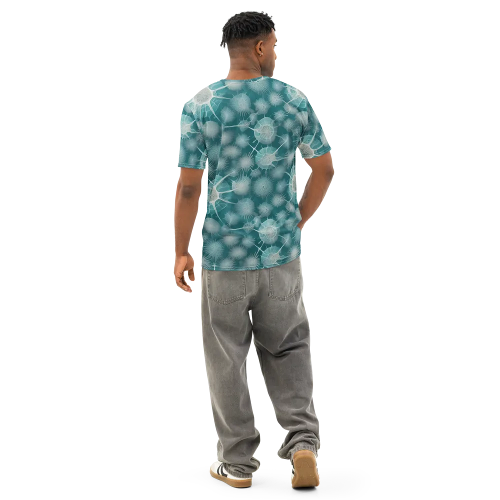 Aqua Radiolaria on Men's Cotton Crew Neck T-Shirt — Back