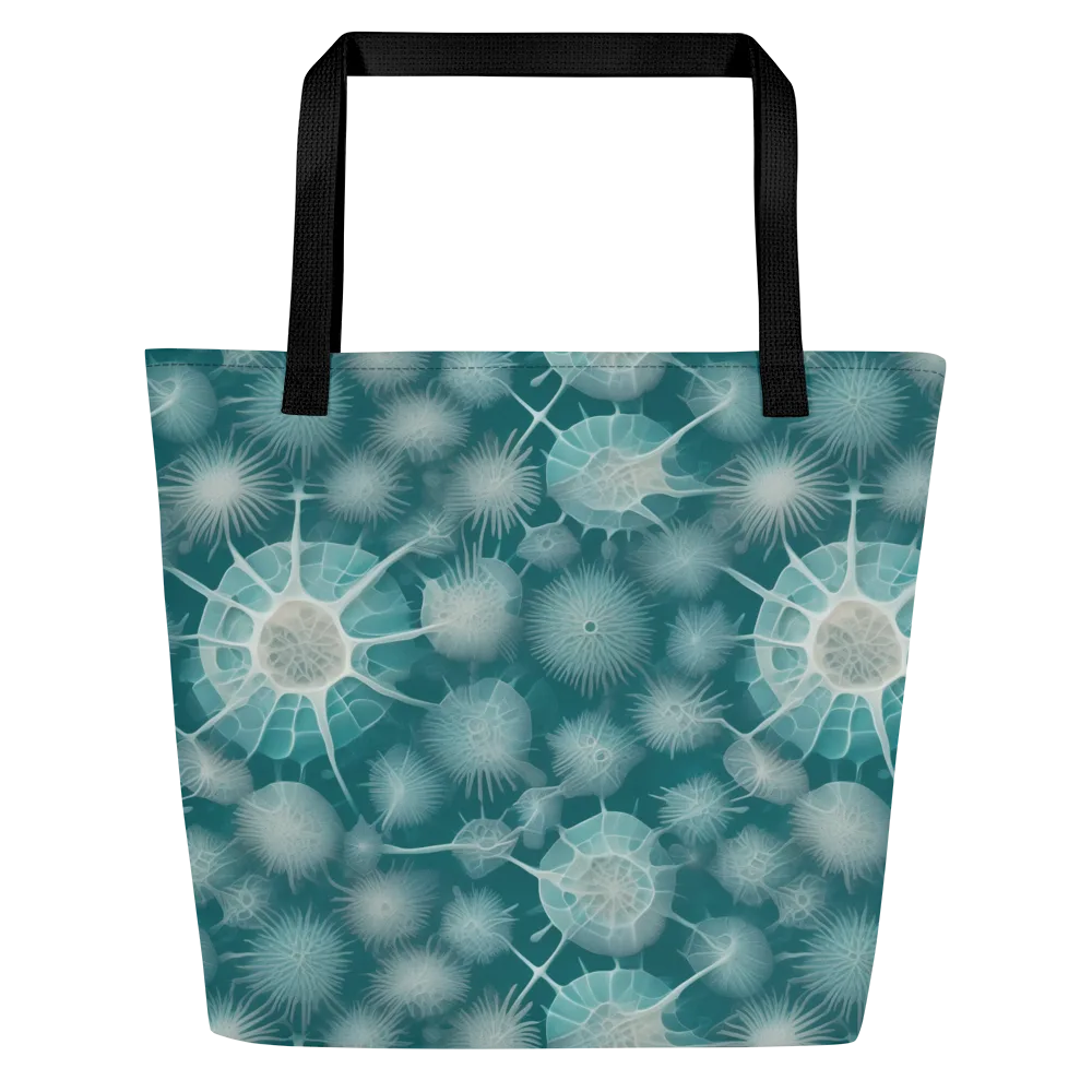 Aqua Radiolaria on Large Tote Bag W/ Pocket — Front