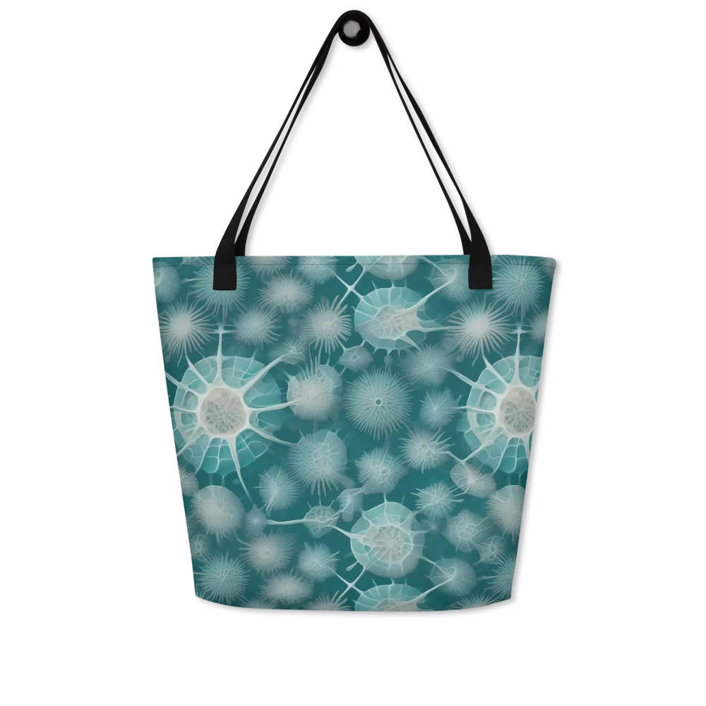 Aqua Radiolaria on Large Tote Bag W/ Pocket — Front