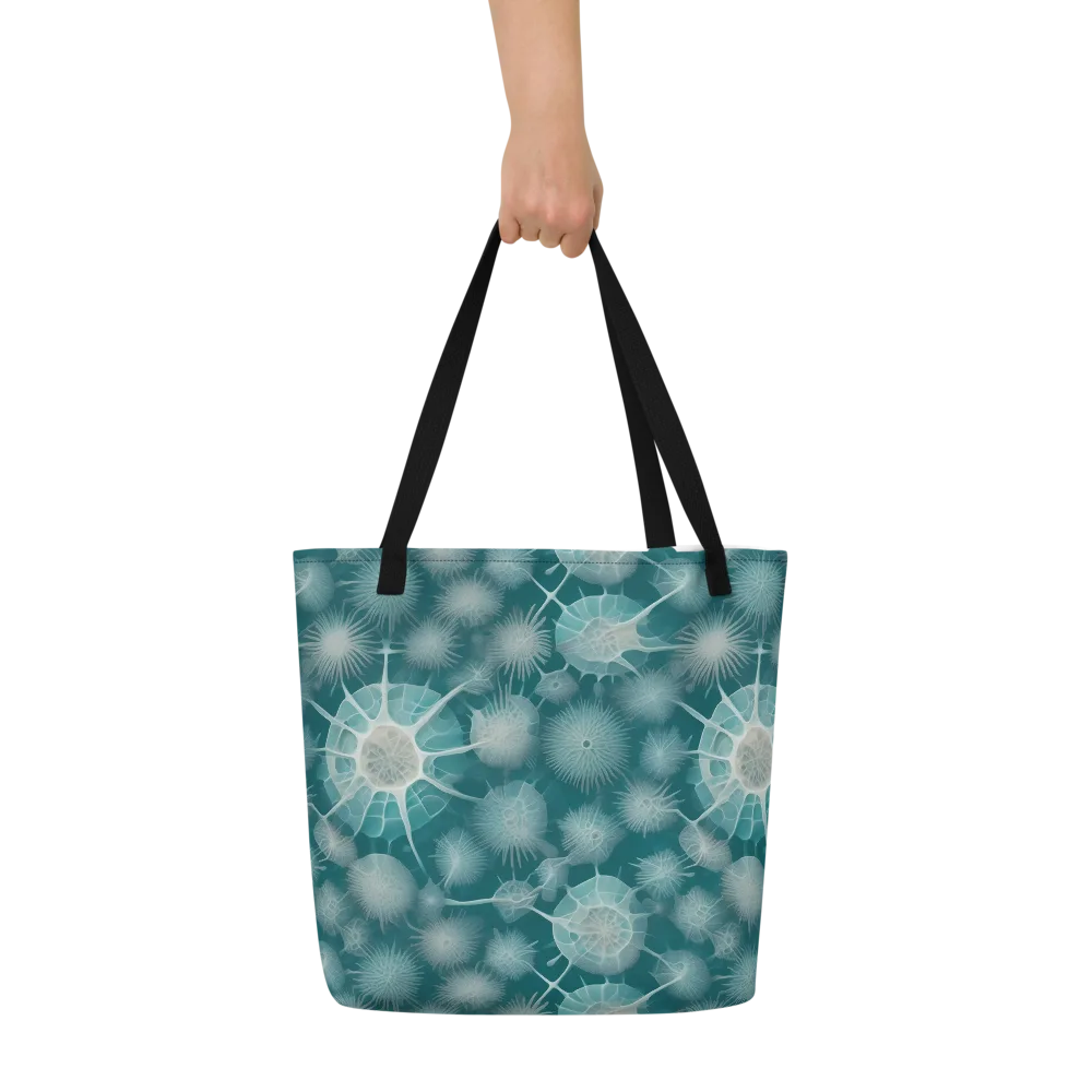 Aqua Radiolaria on Large Tote Bag W/ Pocket — Front
