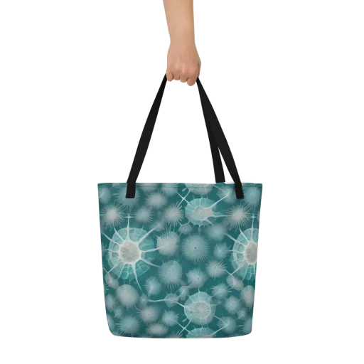 Aqua Radiolaria on a Large Tote Bag W/ Pocket