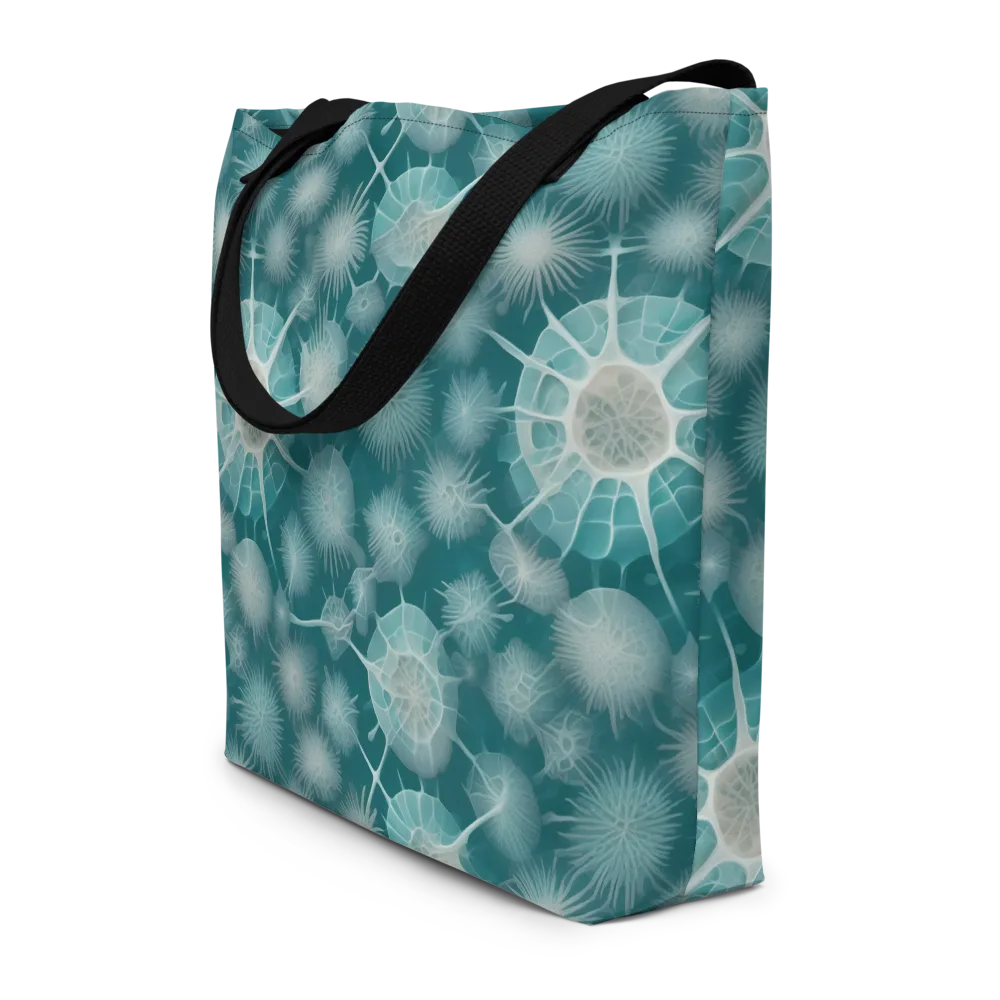 Aqua Radiolaria on Large Tote Bag W/ Pocket — Front