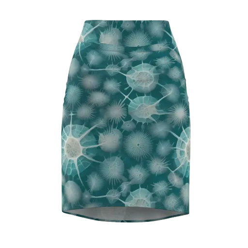 Aqua Radiolaria on a Pencil Skirt