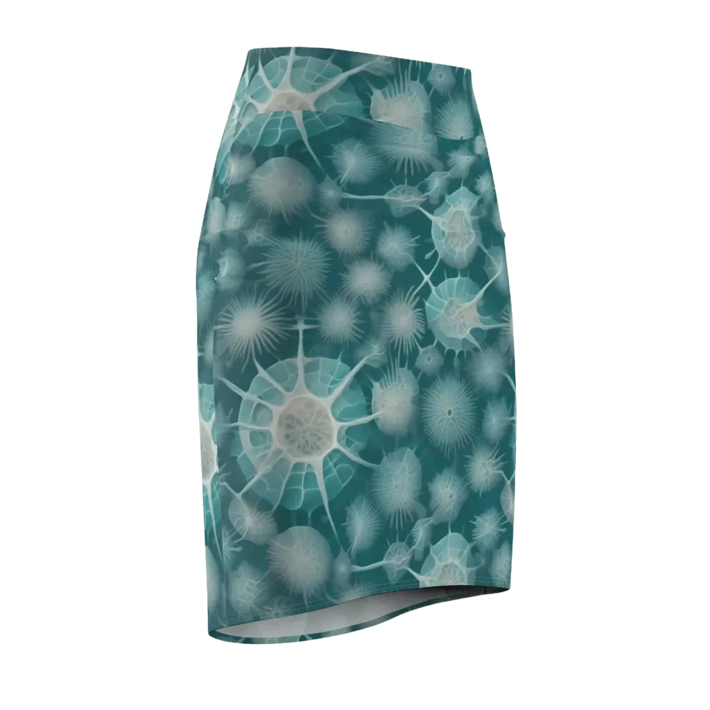 Aqua Radiolaria on Pencil Skirt — Front Side