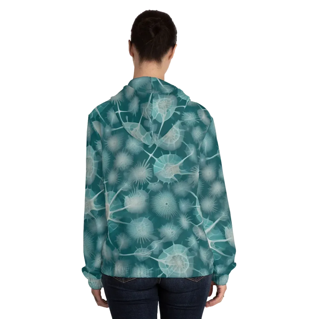 Aqua Radiolaria on Women's Full-Zip Hoodie — Back On Person