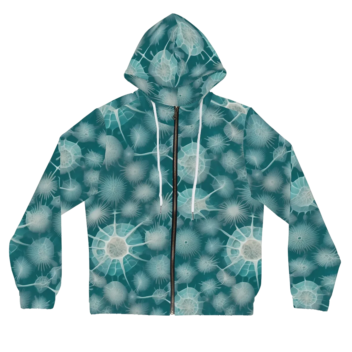 Aqua Radiolaria on Women's Full-Zip Hoodie — Front