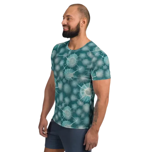 Aqua Radiolaria on a Men's Athletic T-Shirt