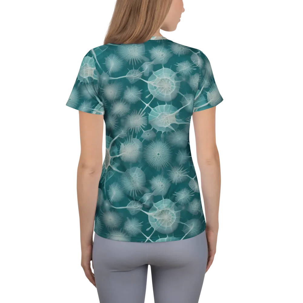 Aqua Radiolaria on Women's Athletic T-Shirt — Back