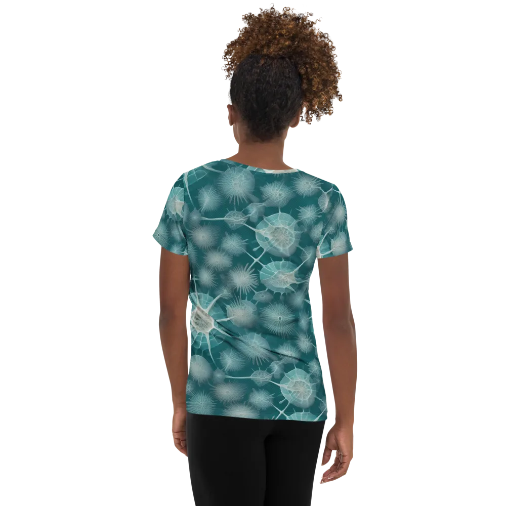 Aqua Radiolaria on Women's Athletic T-Shirt — Back