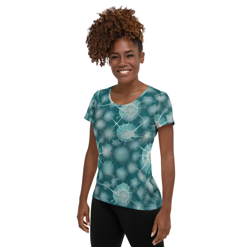 Aqua Radiolaria on Women's Athletic T-Shirt — Left