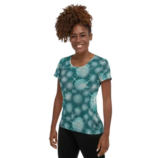 Aqua Radiolaria on a Women's Athletic T-Shirt