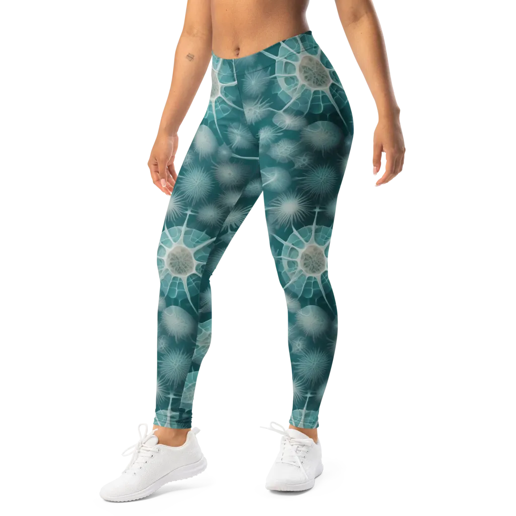 Aqua Radiolaria on Leggings — Left Front