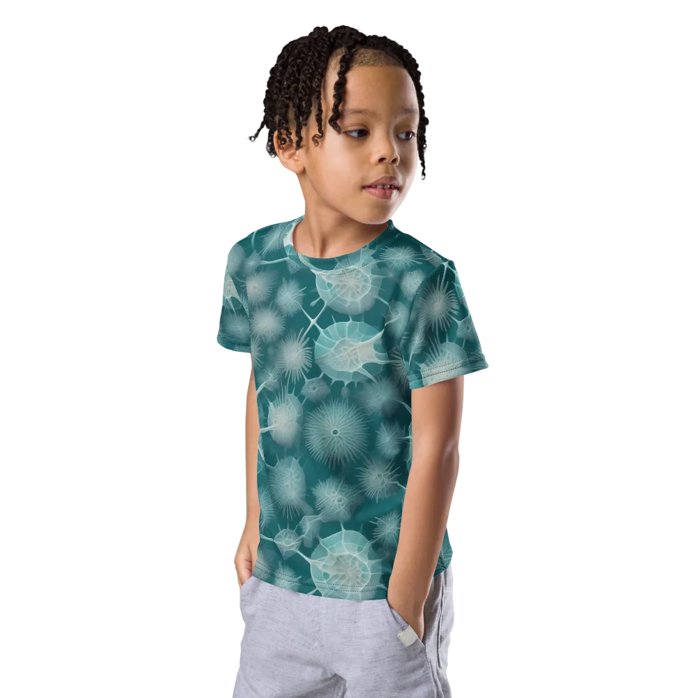 Aqua Radiolaria on Kids Crew Neck T-Shirt — Left Front