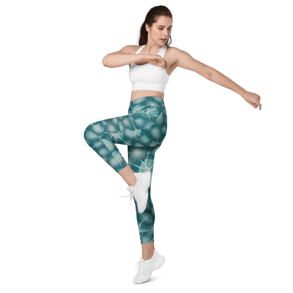Aqua Radiolaria on Leggings with Pockets — Left Front