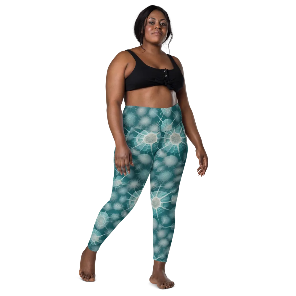Aqua Radiolaria on Leggings with Pockets — Front