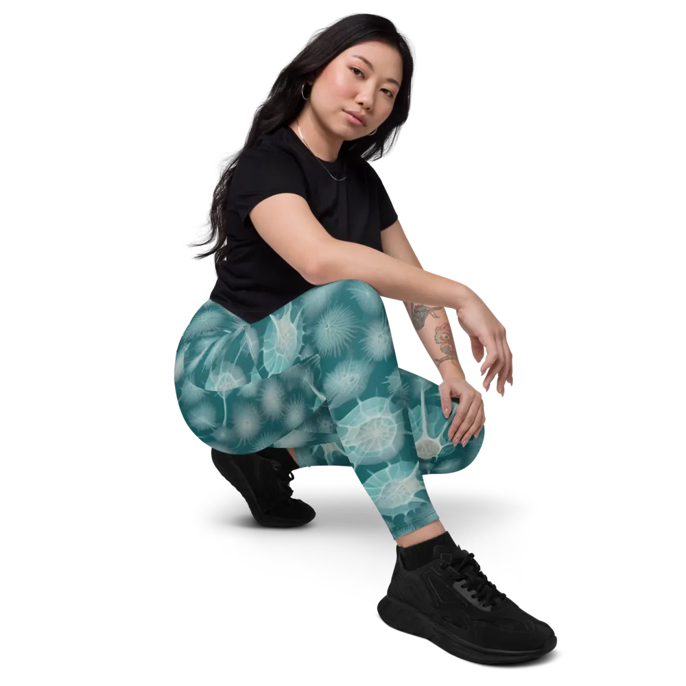 Aqua Radiolaria on Leggings with Pockets — Right Front