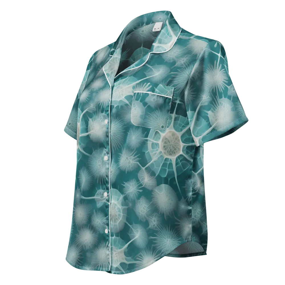 Aqua Radiolaria on Women's Short Sleeve Pajama Top — Left Front
