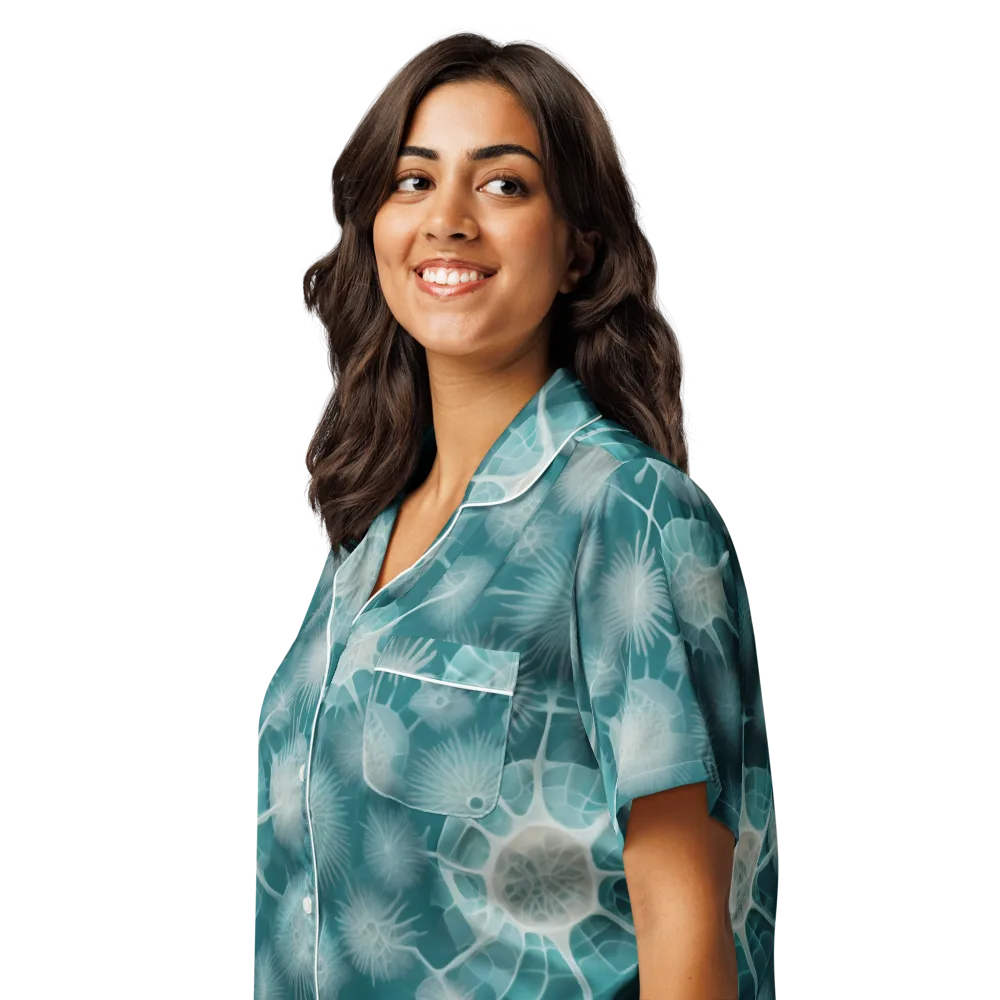 Aqua Radiolaria on Women's Short Sleeve Pajama Top — Left Front