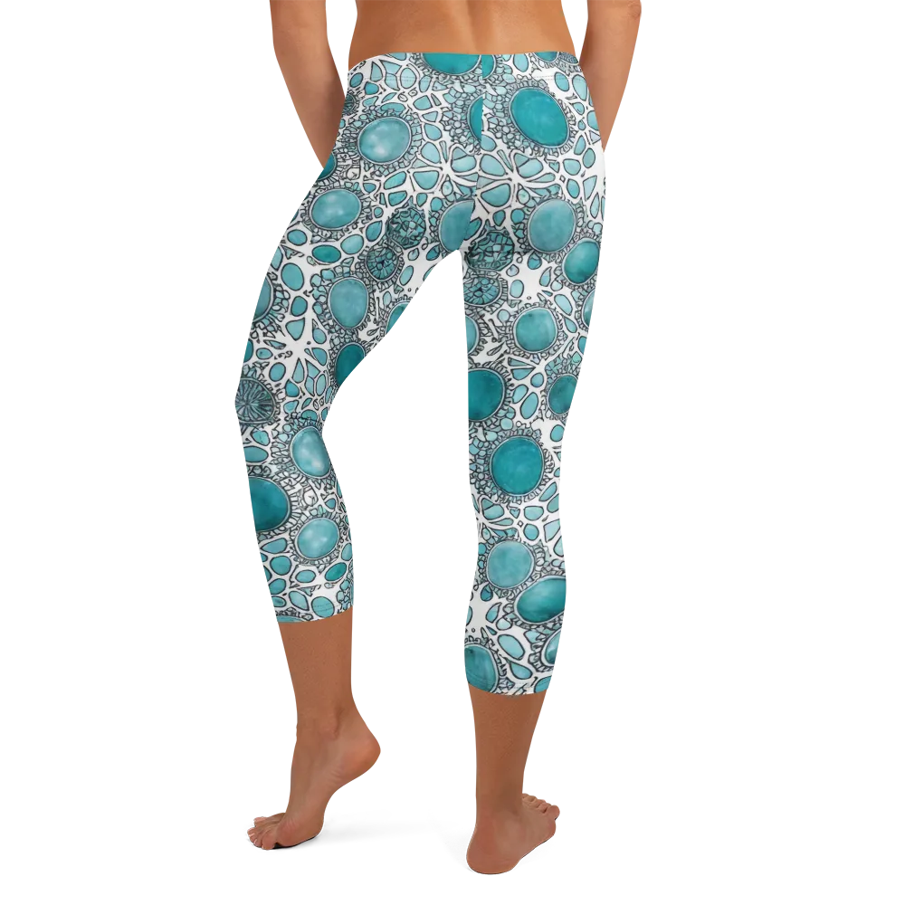 Turquoise Tessellation on Capri Leggings — Back