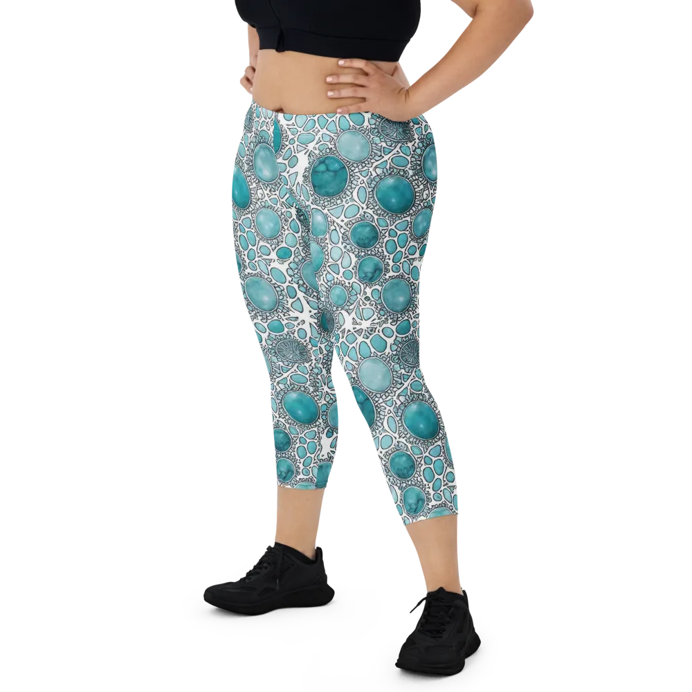 Turquoise Tessellation on Capri Leggings — Front