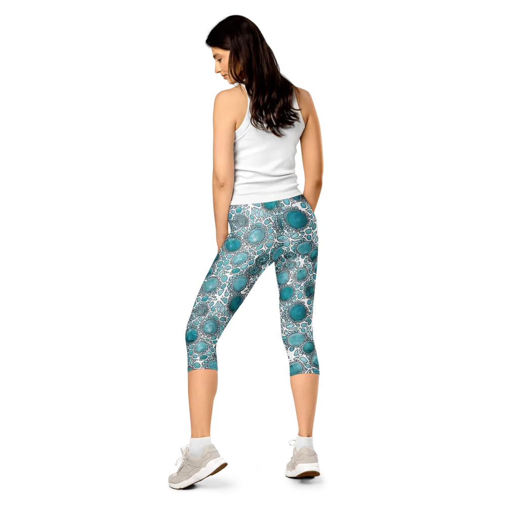 Turquoise Tessellation on Capri Leggings — Back