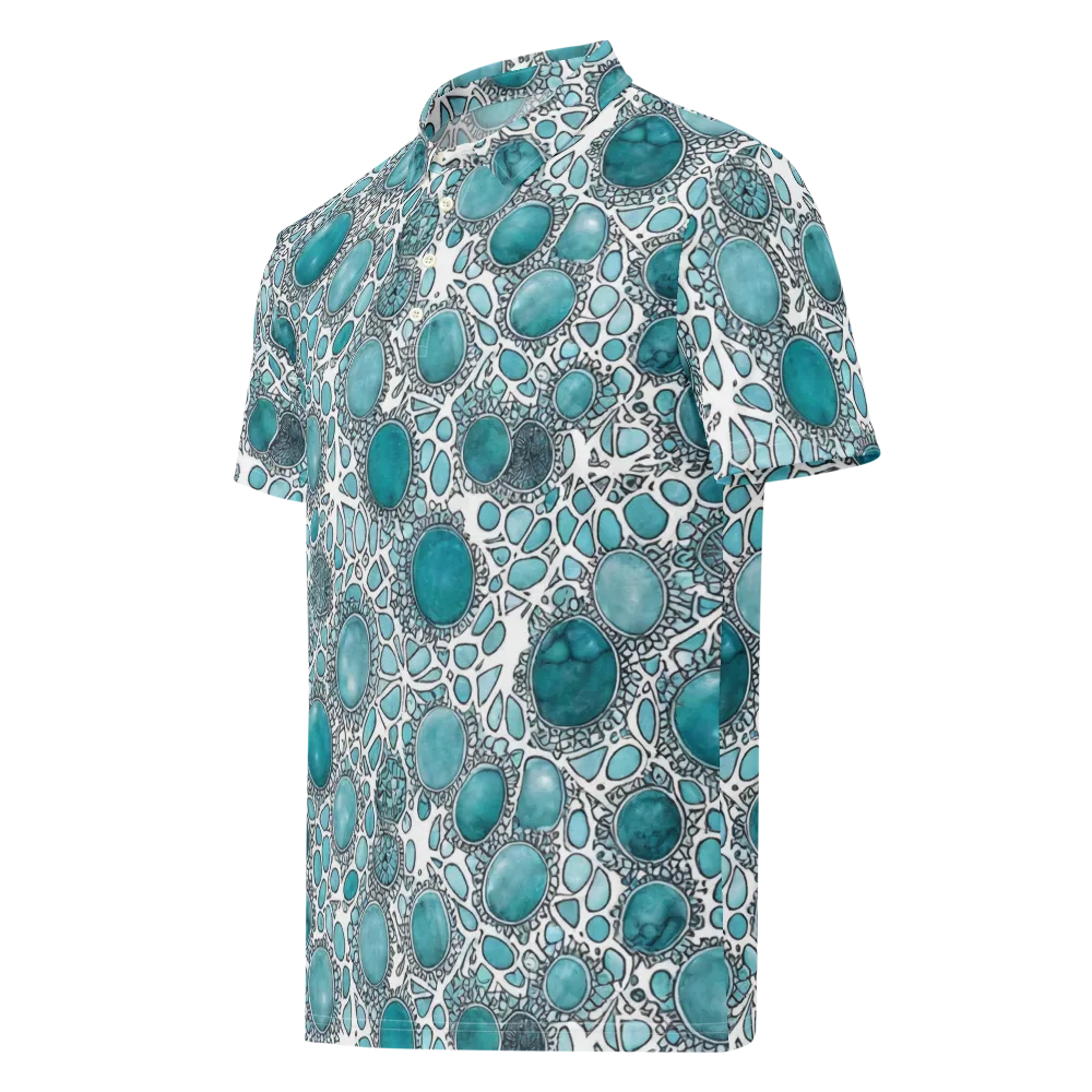 Turquoise Tessellation on Men's Slim Fit Polo Shirt — Left Front
