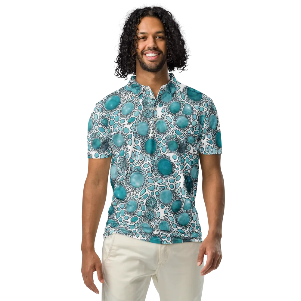 Turquoise Tessellation on Men's Slim Fit Polo Shirt — Front