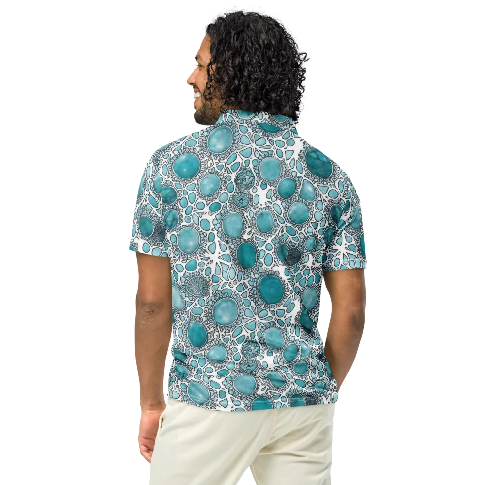Turquoise Tessellation on Men's Slim Fit Polo Shirt — Back