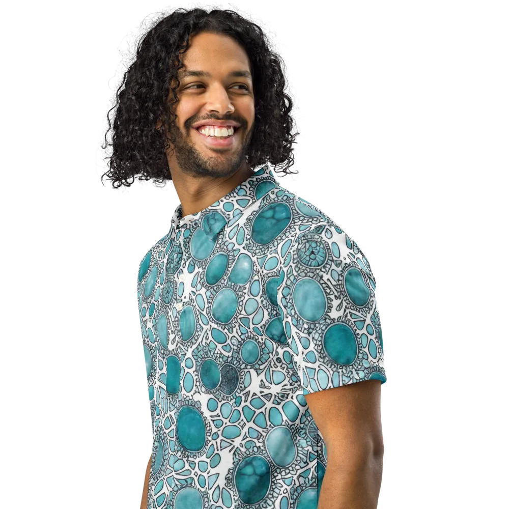Turquoise Tessellation on Men's Slim Fit Polo Shirt — Left Front