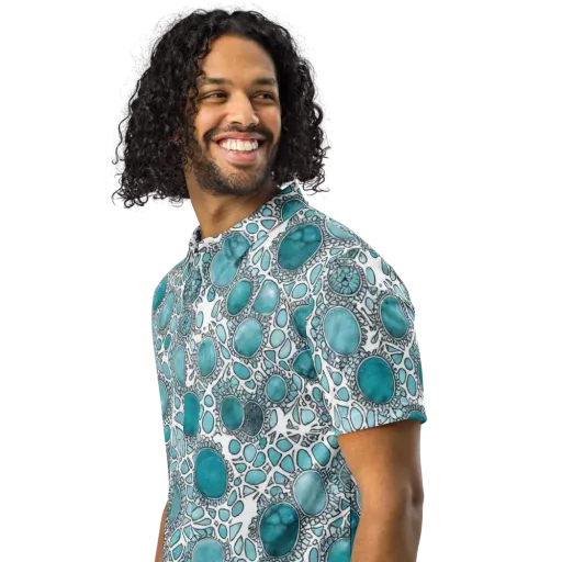 Turquoise Tessellation on a Men's Slim Fit Polo Shirt