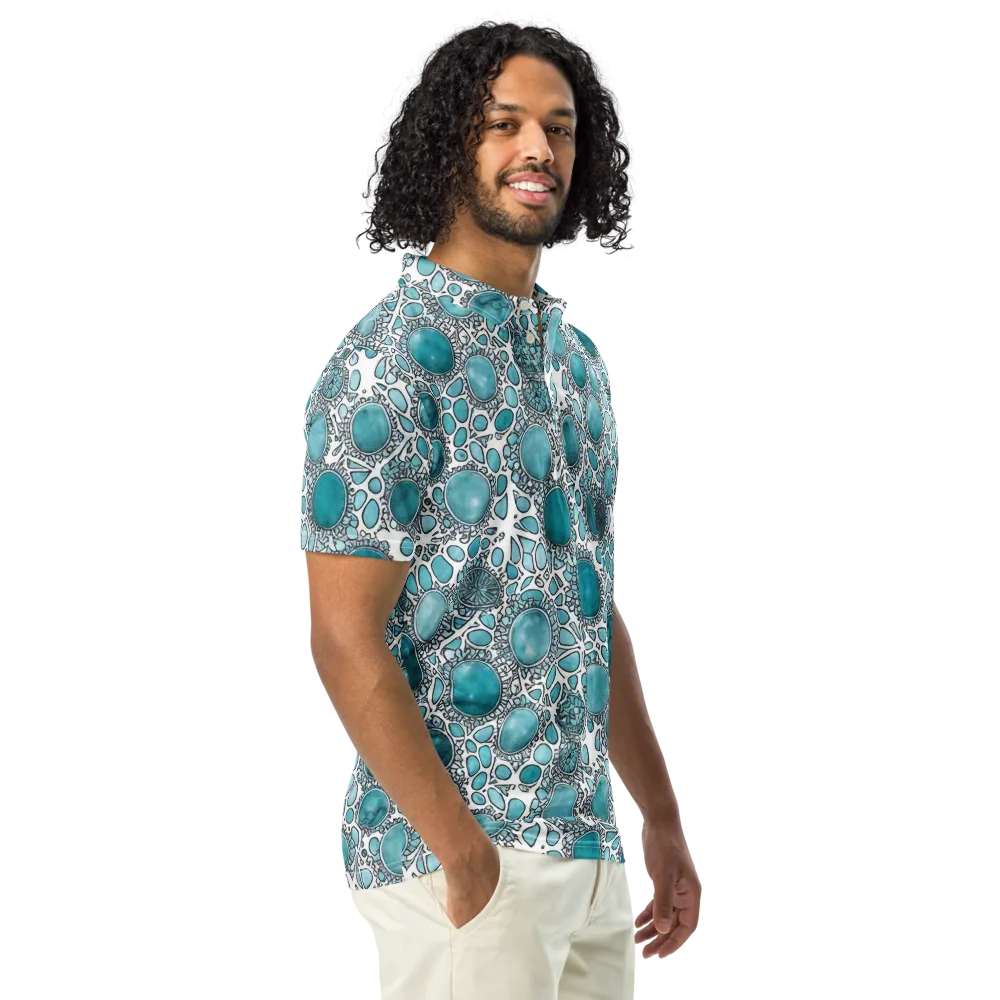 Turquoise Tessellation on Men's Slim Fit Polo Shirt — Right Front