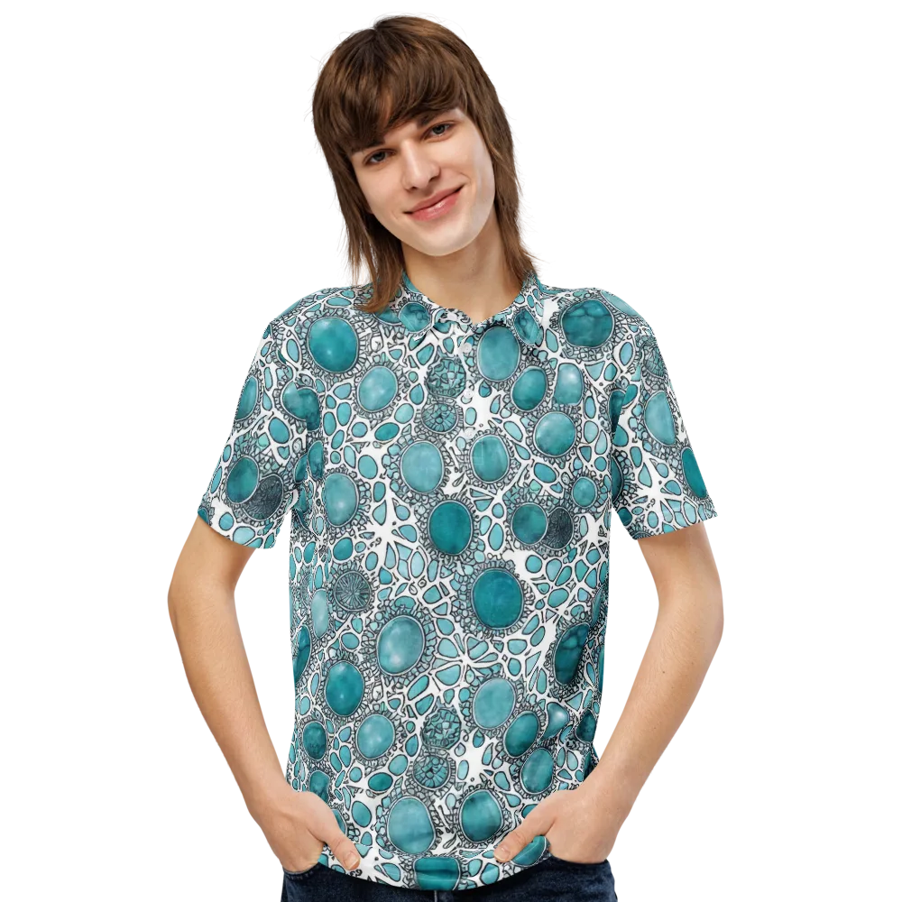 Turquoise Tessellation on Men's Slim Fit Polo Shirt — Front