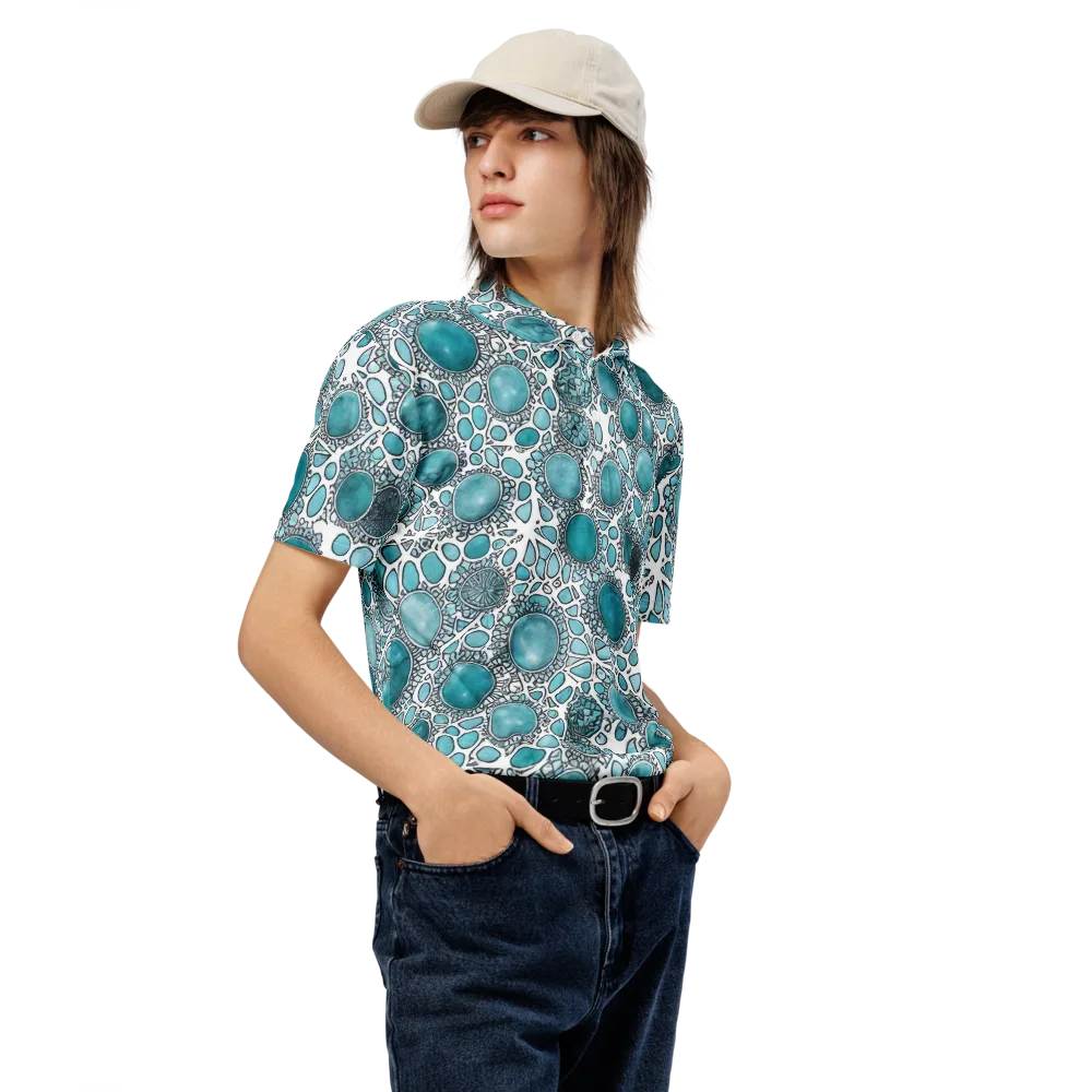 Turquoise Tessellation on Men's Slim Fit Polo Shirt — Right Front