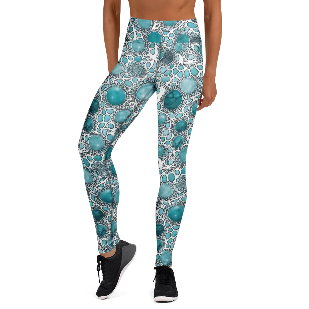 Turquoise Tessellation on Yoga Leggings — Front