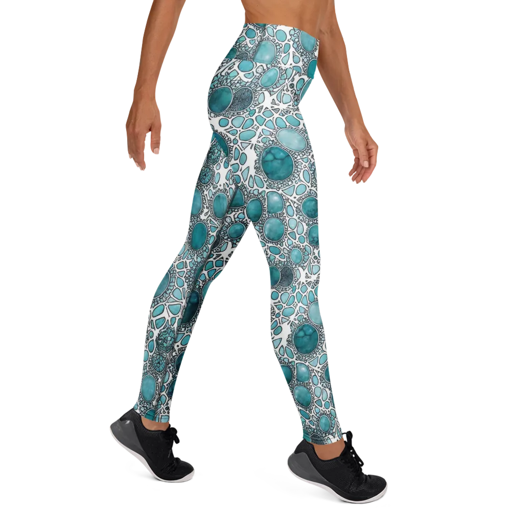 Turquoise Tessellation on Yoga Leggings — Right