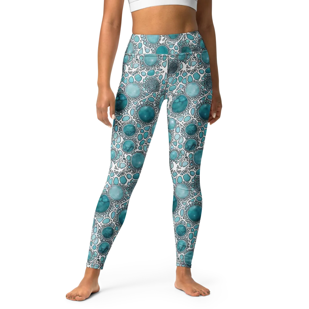 Turquoise Tessellation on Yoga Leggings — Front