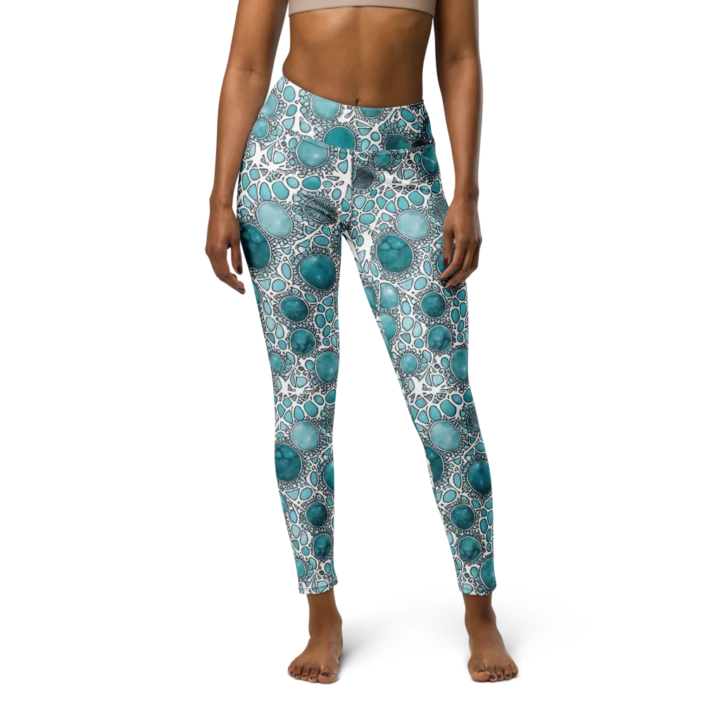 Turquoise Tessellation on Yoga Leggings — Front