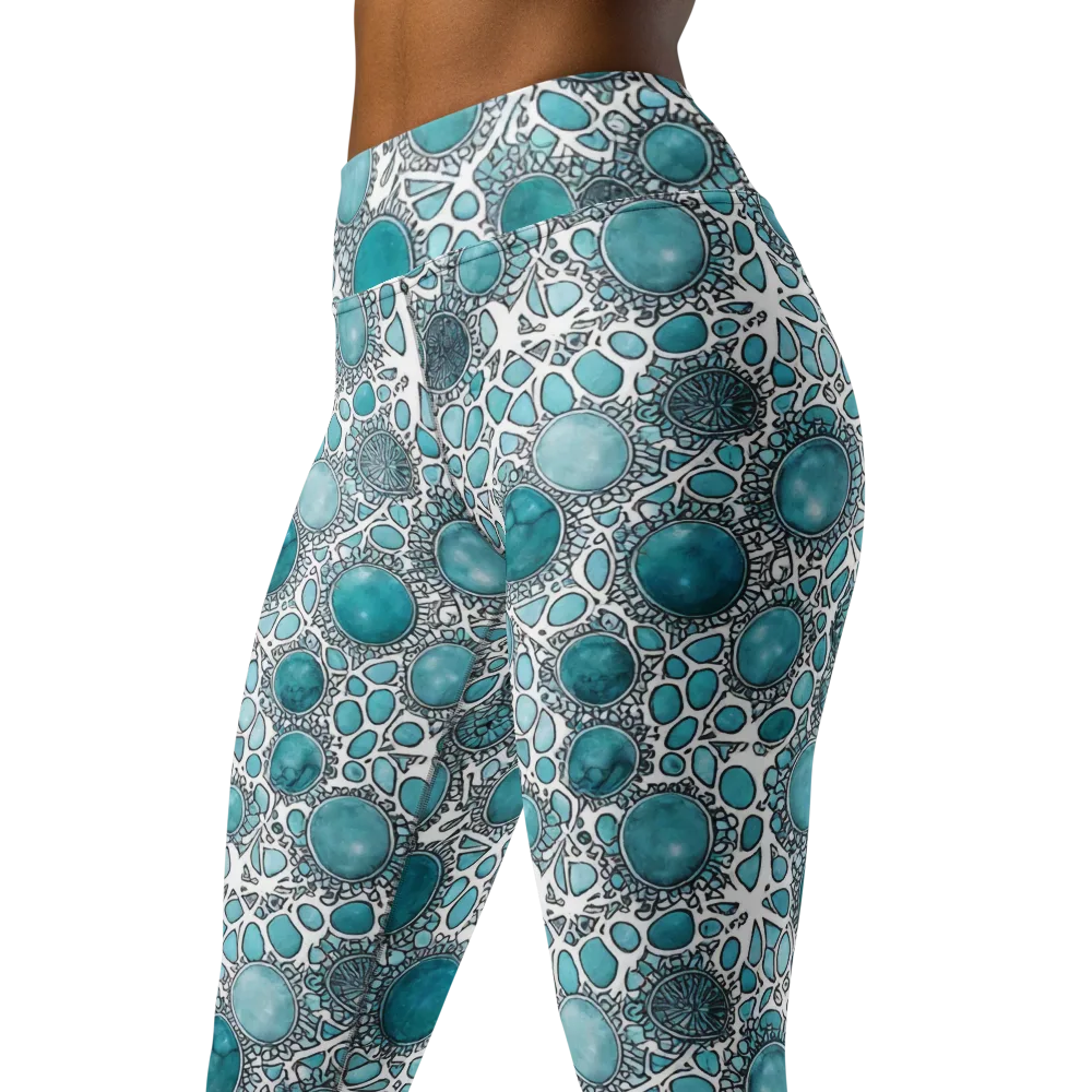 Turquoise Tessellation on Yoga Leggings — Left Front