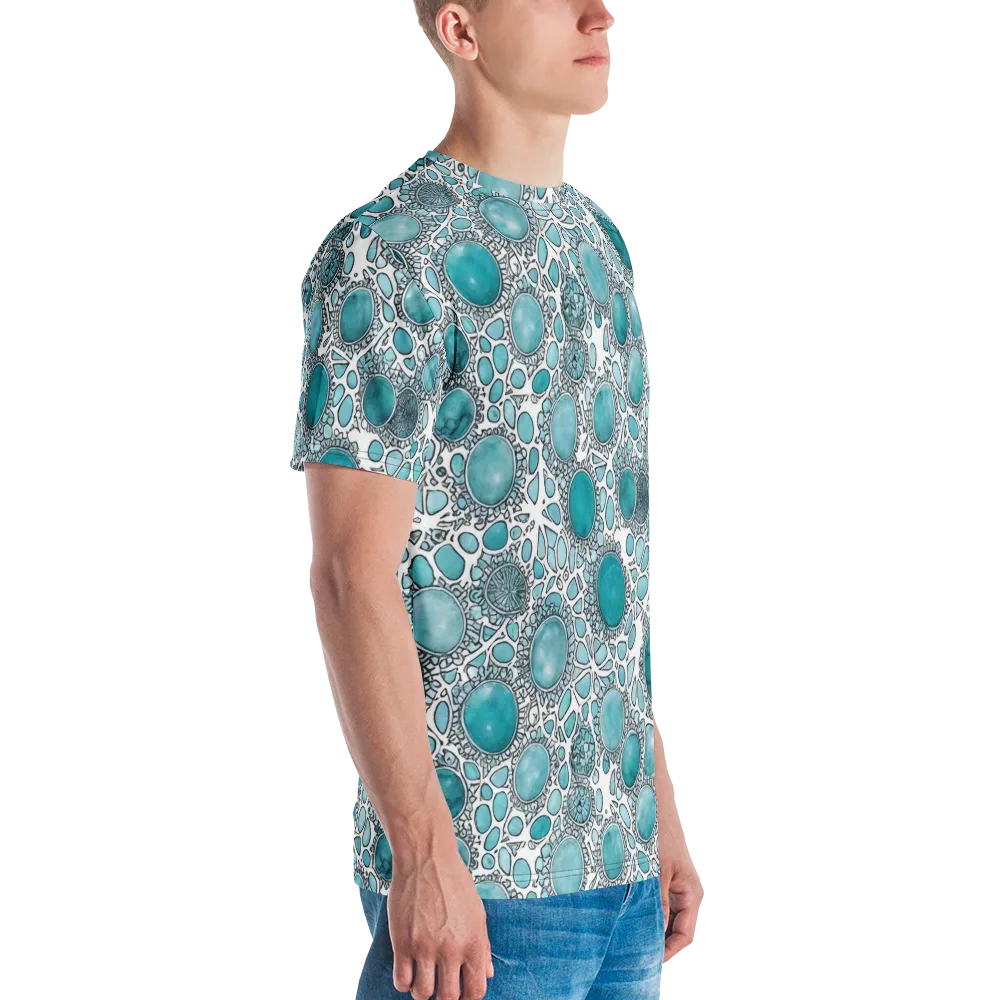 Turquoise Tessellation on Men's Crew Neck T-Shirt — Right