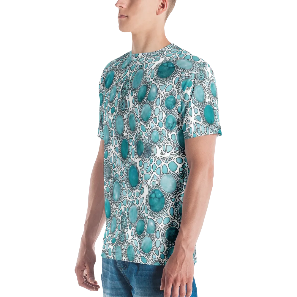 Turquoise Tessellation on Men's Crew Neck T-Shirt — Left