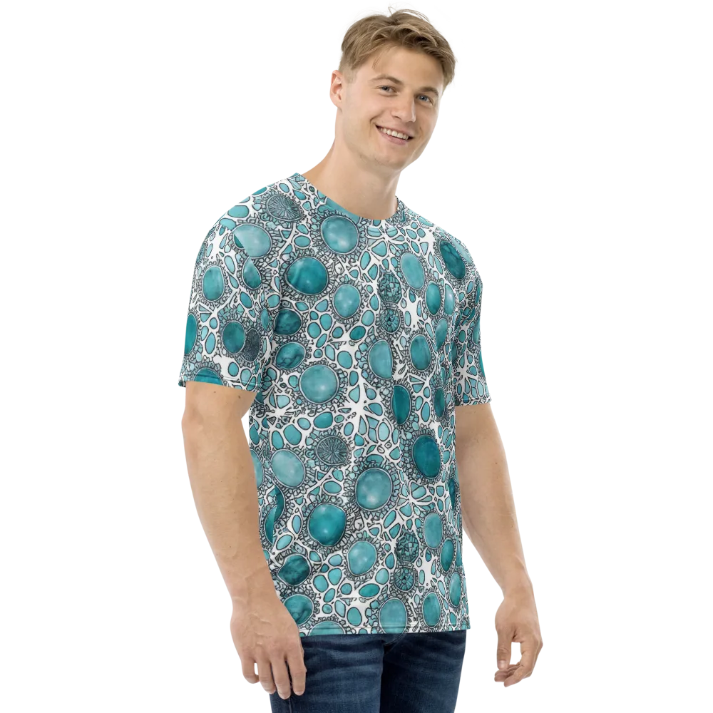 Turquoise Tessellation on Men's Crew Neck T-Shirt — Right