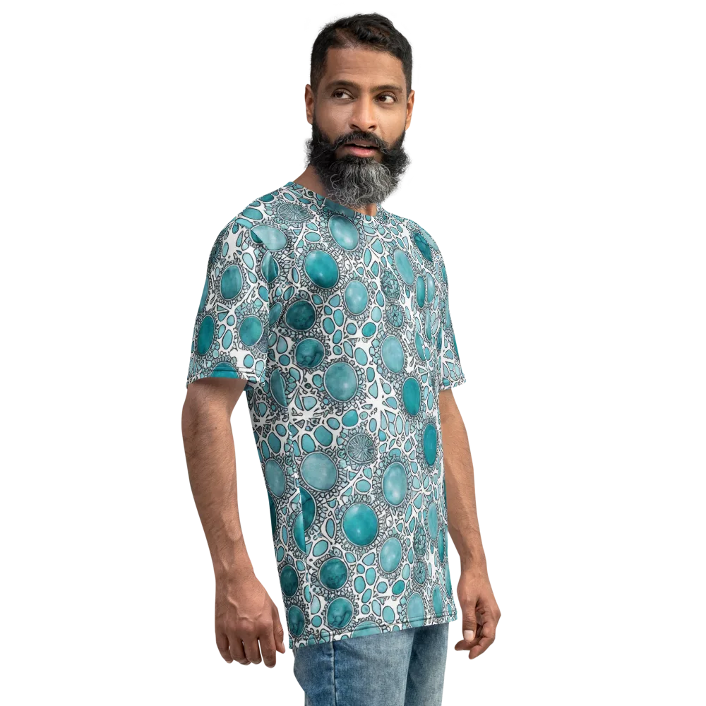Turquoise Tessellation on Men's Crew Neck T-Shirt — Right