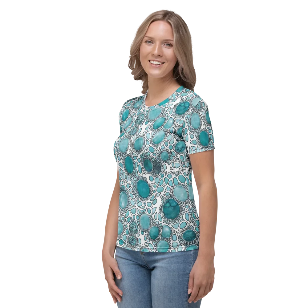 Turquoise Tessellation on Women's Crew Neck T-Shirt — Left