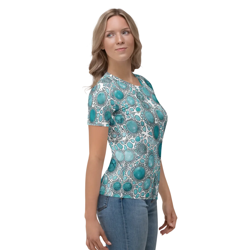 Turquoise Tessellation on Women's Crew Neck T-Shirt — Right