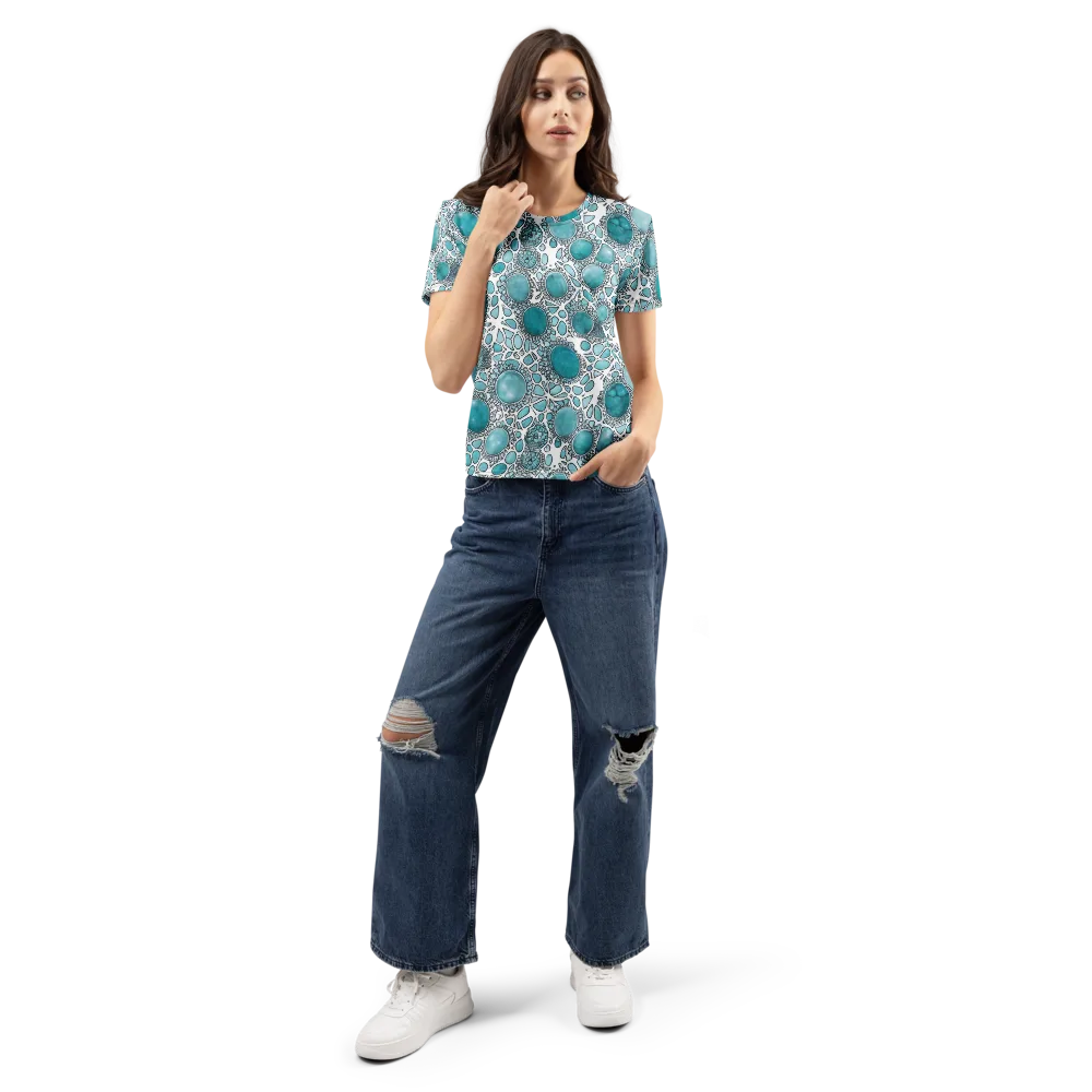 Turquoise Tessellation on Women's Crew Neck T-Shirt — Front
