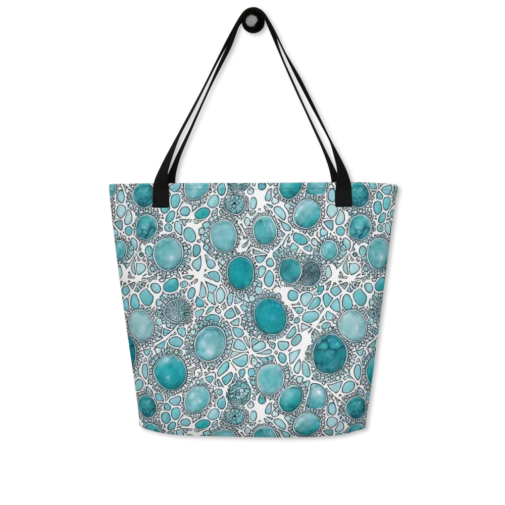 Turquoise Tessellation on Large Tote Bag W/ Pocket — Front