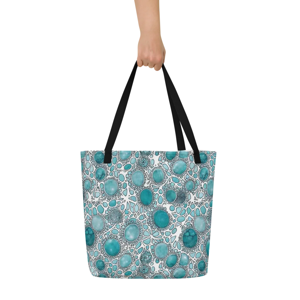 Turquoise Tessellation on Large Tote Bag W/ Pocket — Front