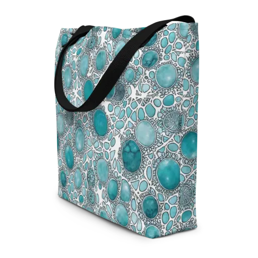 Turquoise Tessellation on a Large Tote Bag W/ Pocket