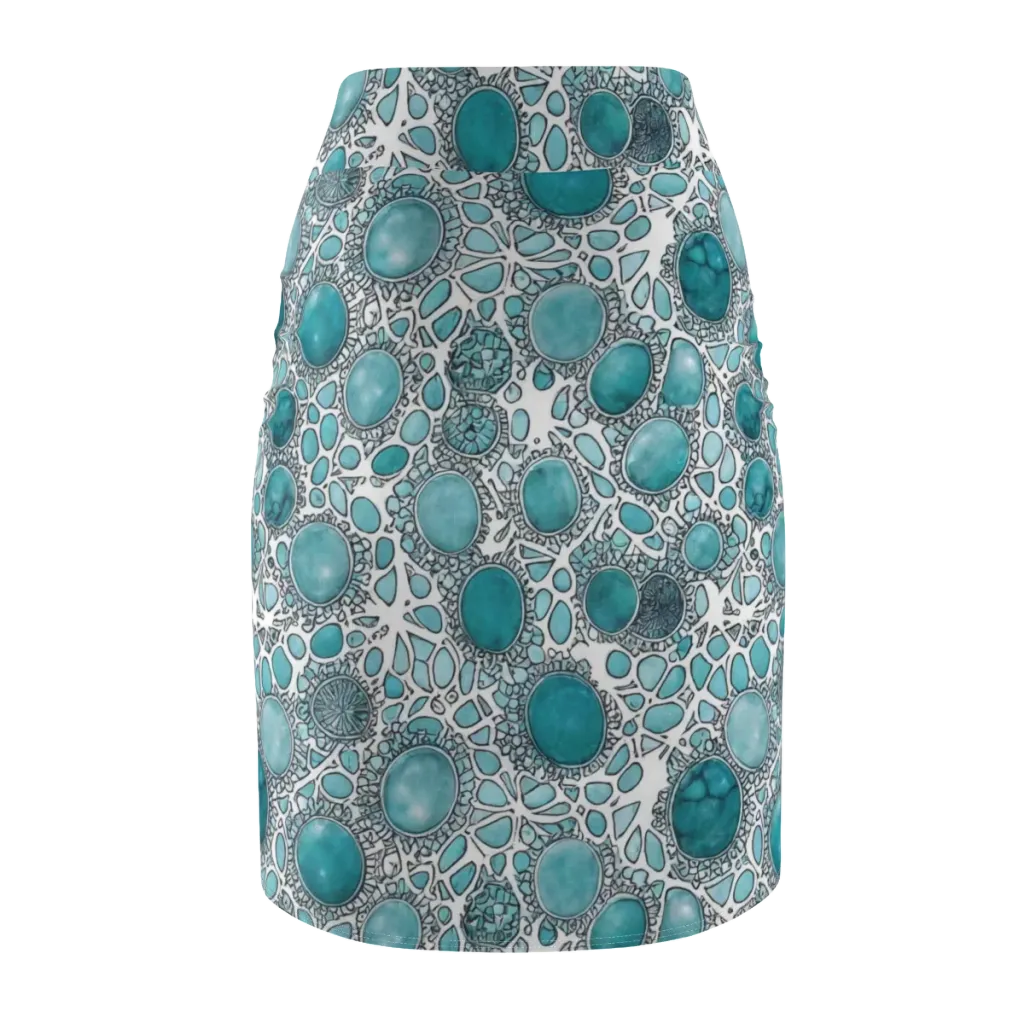 Turquoise Tessellation on Pencil Skirt — Back
